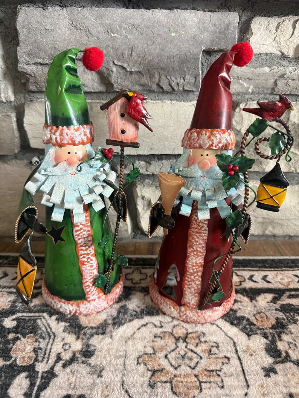 Holiday Metal Santa Figurines - Red and Green Set 12 inches tall. Christmas. 🎄